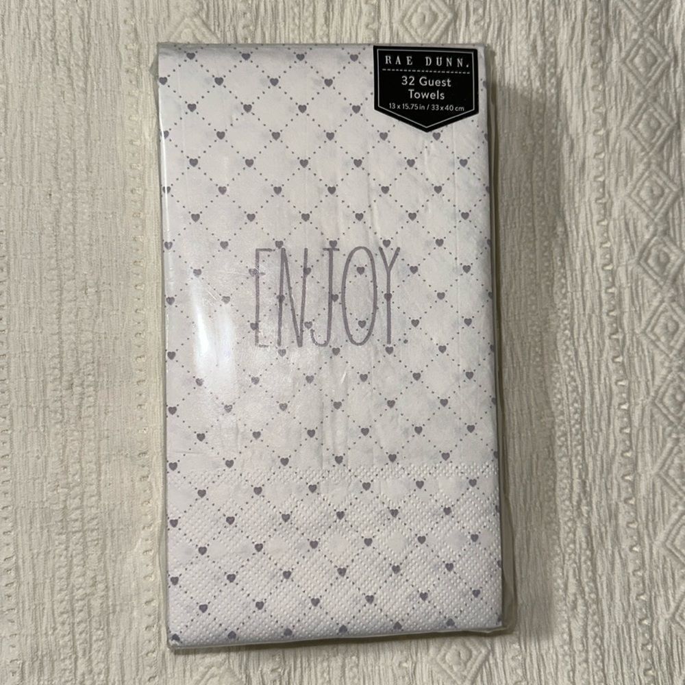 RAE DUNN 32 x 1pk ENJOY Guest Paper Towel Napkins Heart Trellis Lavender Ivory